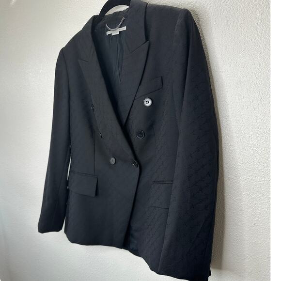 Stella McCartney Black Wool Embossed Double Breasted Button Blazer 46 / L - Picture 5 of 15